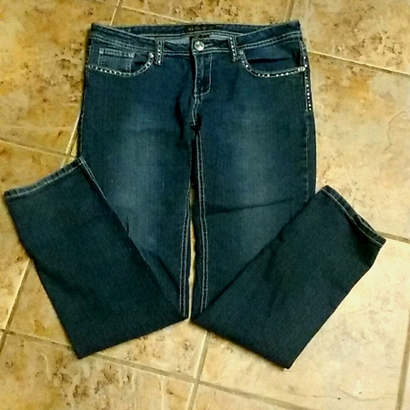 Tough Club Denim - Tough Club embellished straight leg stretch jeans